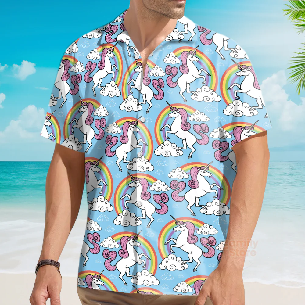 Life Is Better With Pink Unicorn Rainbow SkyBlue Hawaiian Shirt - Image 3