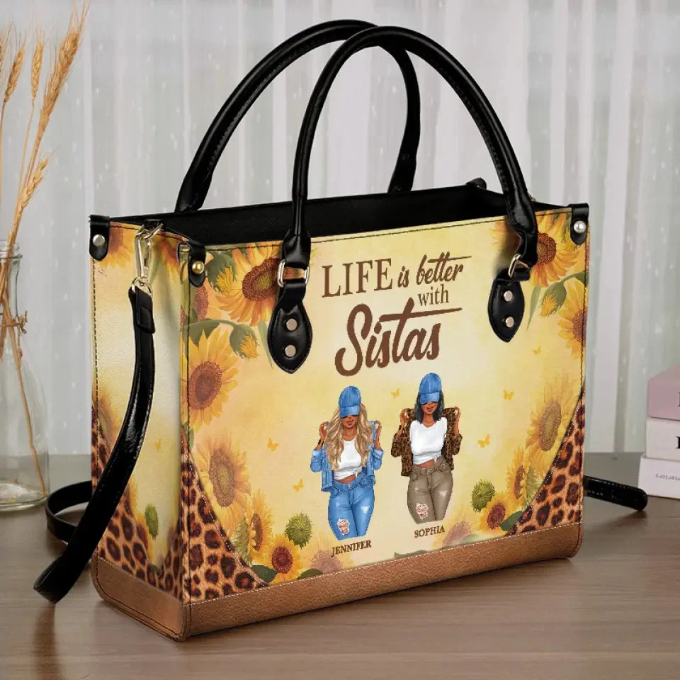 Life Is Better With Sistas - Personalize Leather Handbag - Gift For Best Friends, BFF, Sisters | GR3 - Image 2