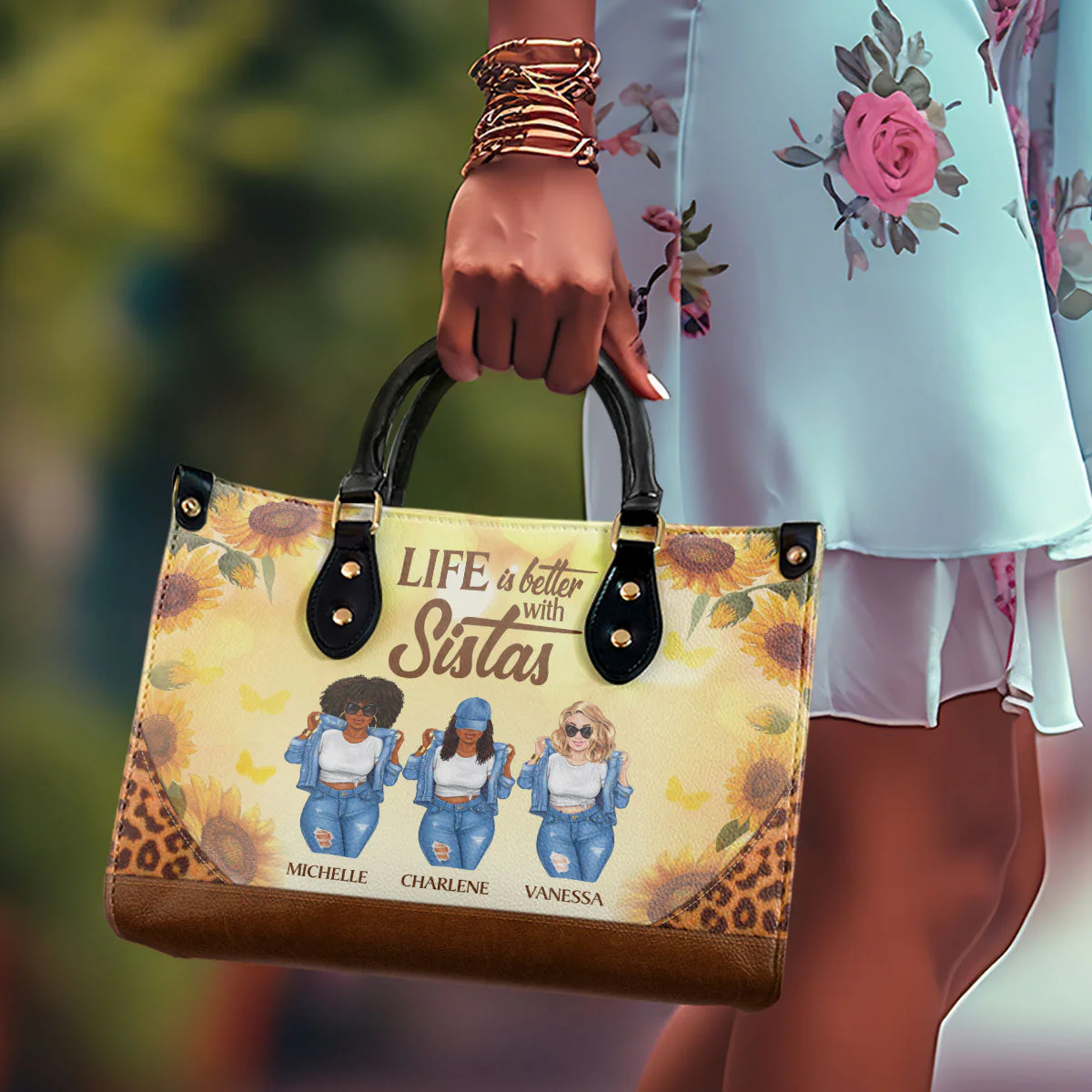 Life Is Better With Sistas - Personalize Leather Handbag - Gift For Best Friends, BFF, Sisters | GR3 - Image 4