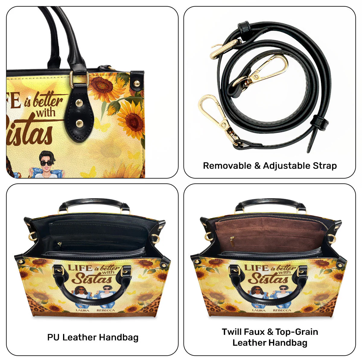 Life Is Better With Sistas - Personalize Leather Handbag - Gift For Best Friends, BFF, Sisters | GR3 - Image 5
