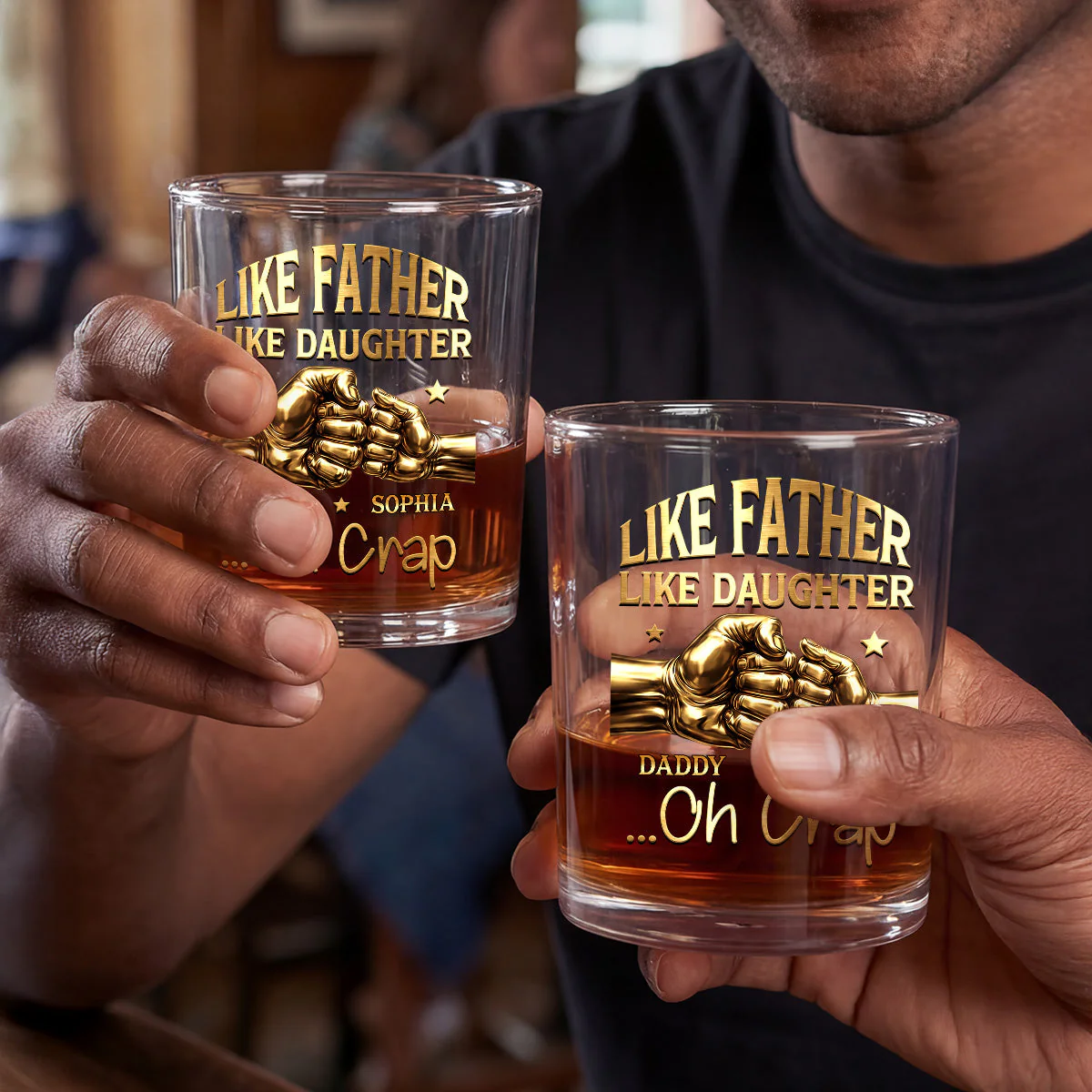 Like Father Like Daughter - Personalized Whiskey Glass - Gift For Dad, Grandpa - Image 3