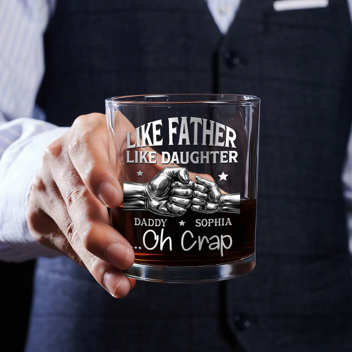 Like Father Like Daughter - Personalized Whiskey Glass - Gift For Dad, Grandpa - Image 7