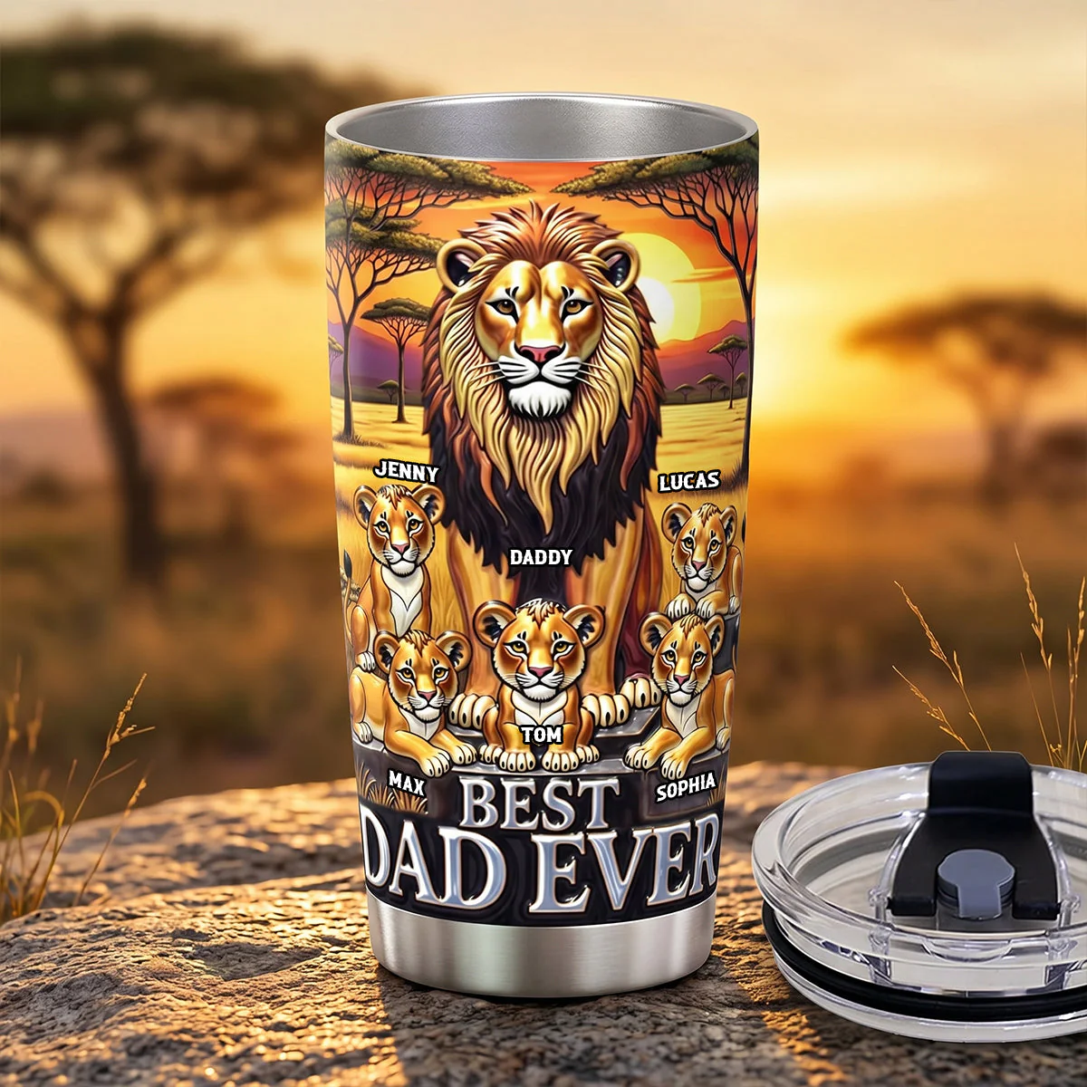 Lion Dad And Kids - Personalized Tumbler - Gift For Dad, Husband - Image 2