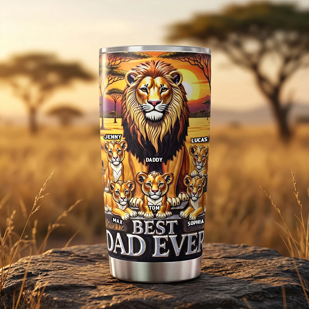 Lion Dad And Kids - Personalized Tumbler - Gift For Dad, Husband - Image 3