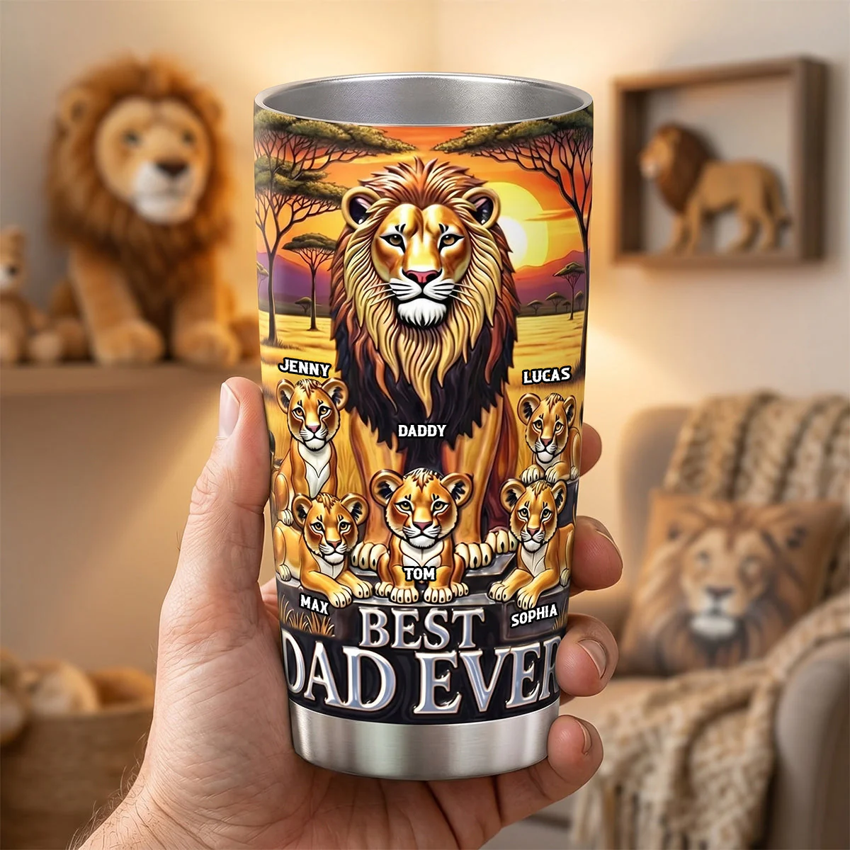 Lion Dad And Kids - Personalized Tumbler - Gift For Dad, Husband - Image 4