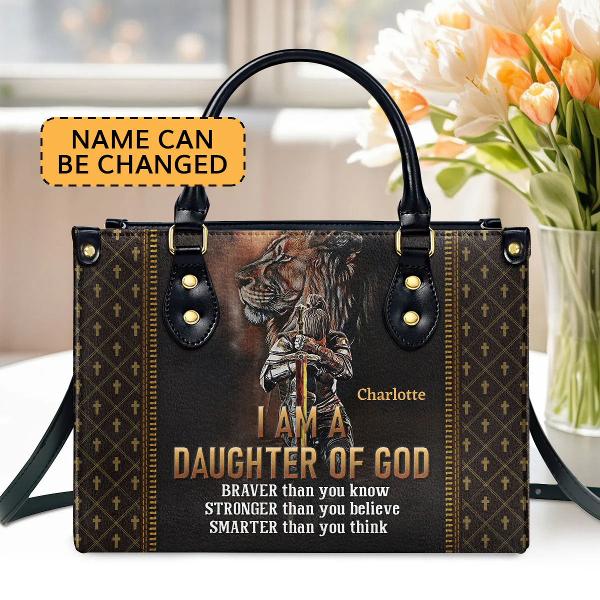 Lion - I Am A Daughter Of God - Personalized Leather Handbag With Handle - AT4081326