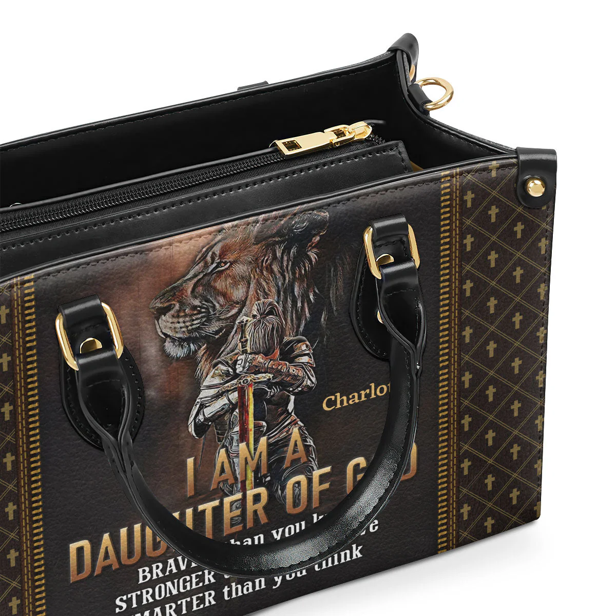 Lion - I Am A Daughter Of God - Personalized Leather Handbag With Handle - AT4081326 - Image 5