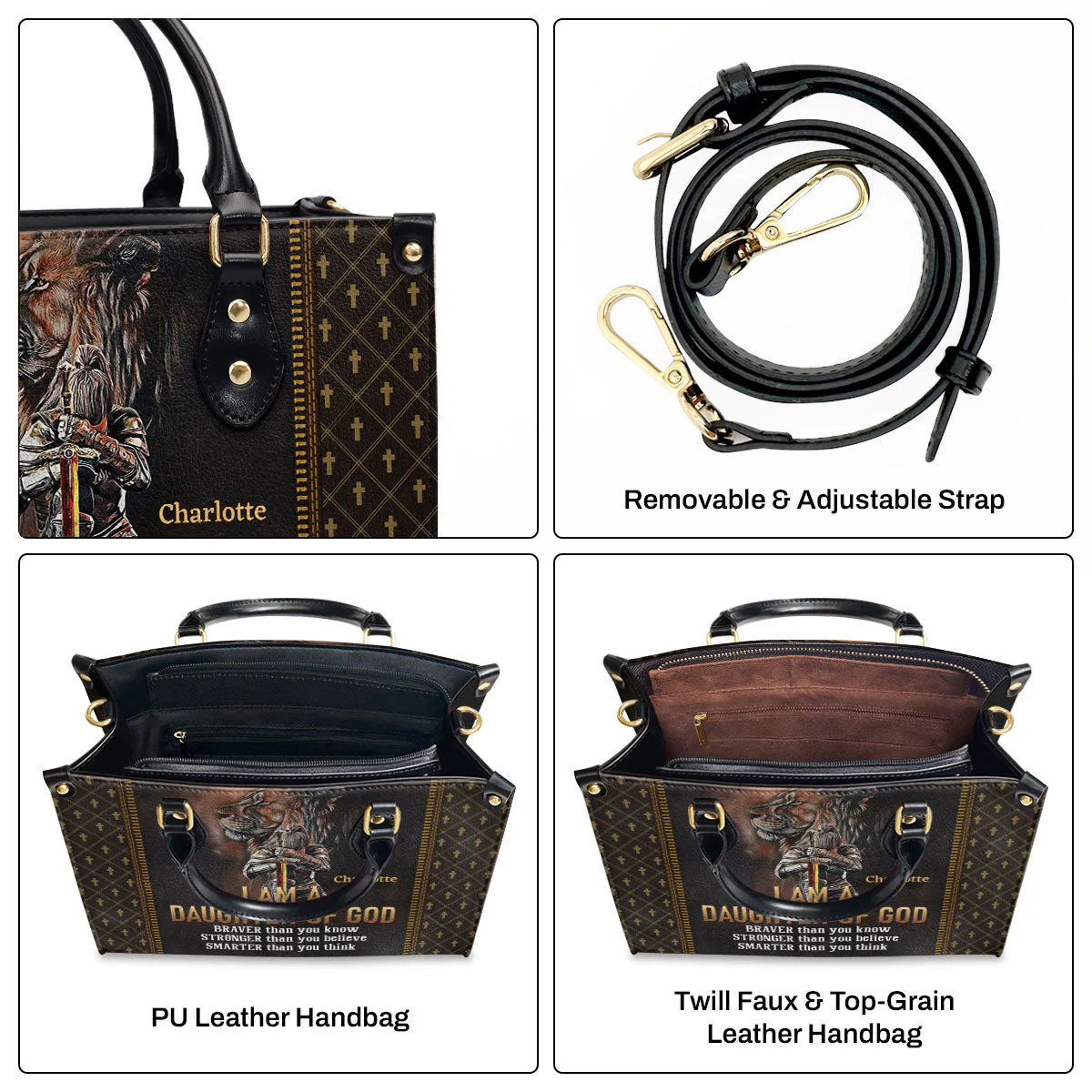 Lion - I Am A Daughter Of God - Personalized Leather Handbag With Handle - AT4081326 - Image 6