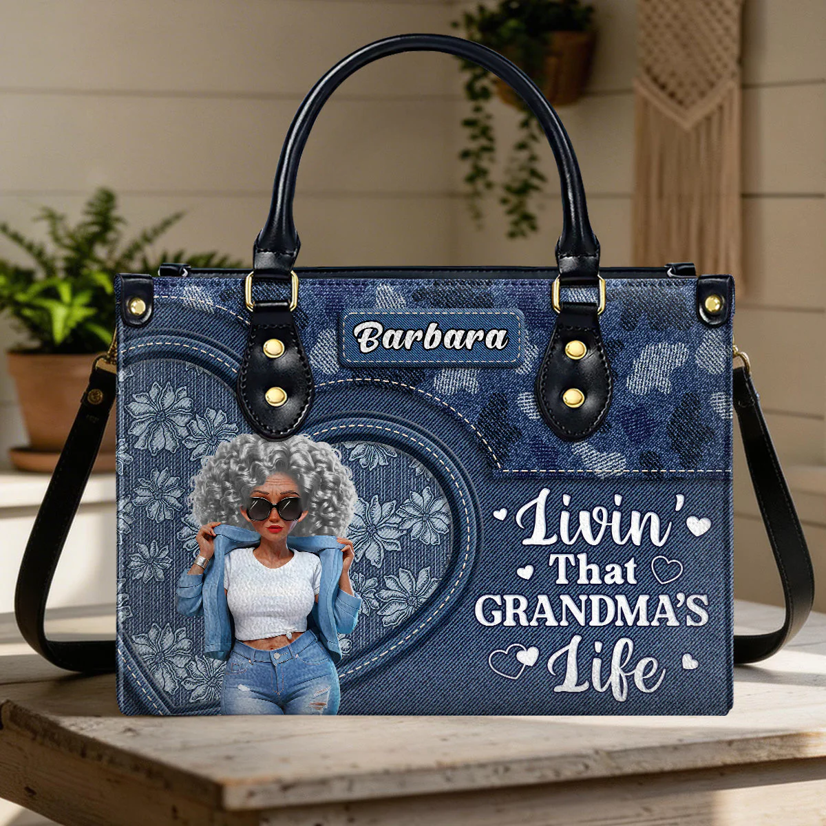 Livin' That Grandma's Life - Personalized Leather Bag - Gift For Mom, Grandma