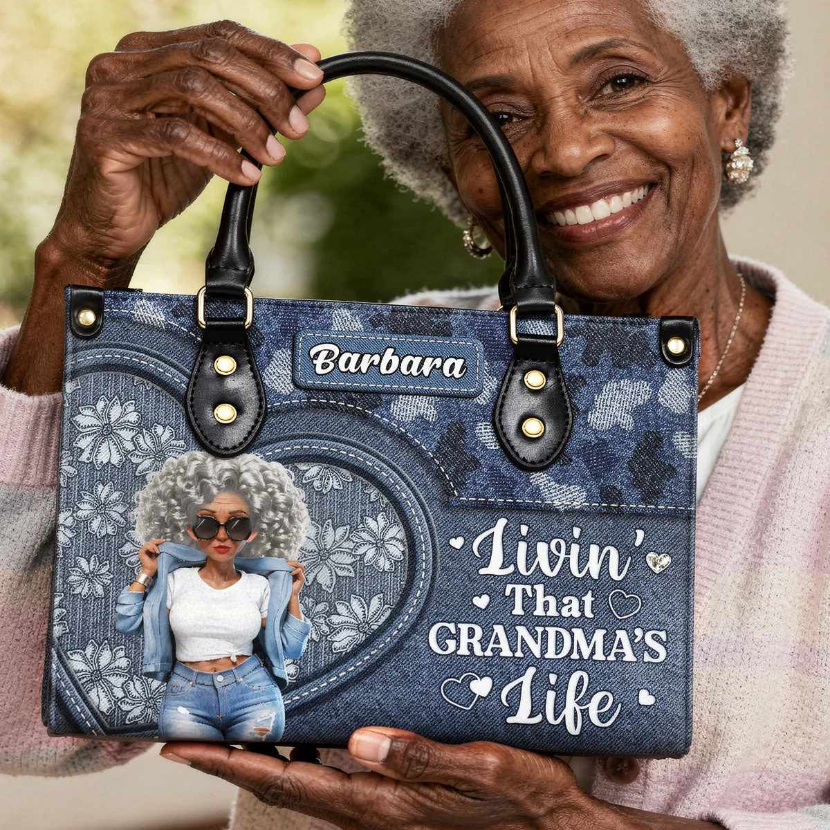 Livin' That Grandma's Life - Personalized Leather Bag - Gift For Mom, Grandma - Image 2