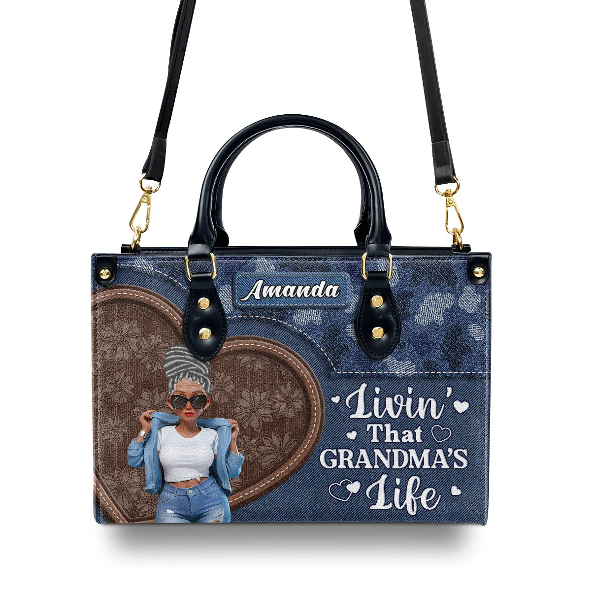 Livin' That Grandma's Life - Personalized Leather Bag - Gift For Mom, Grandma - Image 4