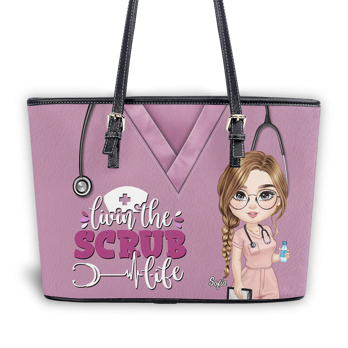 Living The Scrub Life - Personalized Leather Tote Bag - Gift For Nurse | NR4 HH01