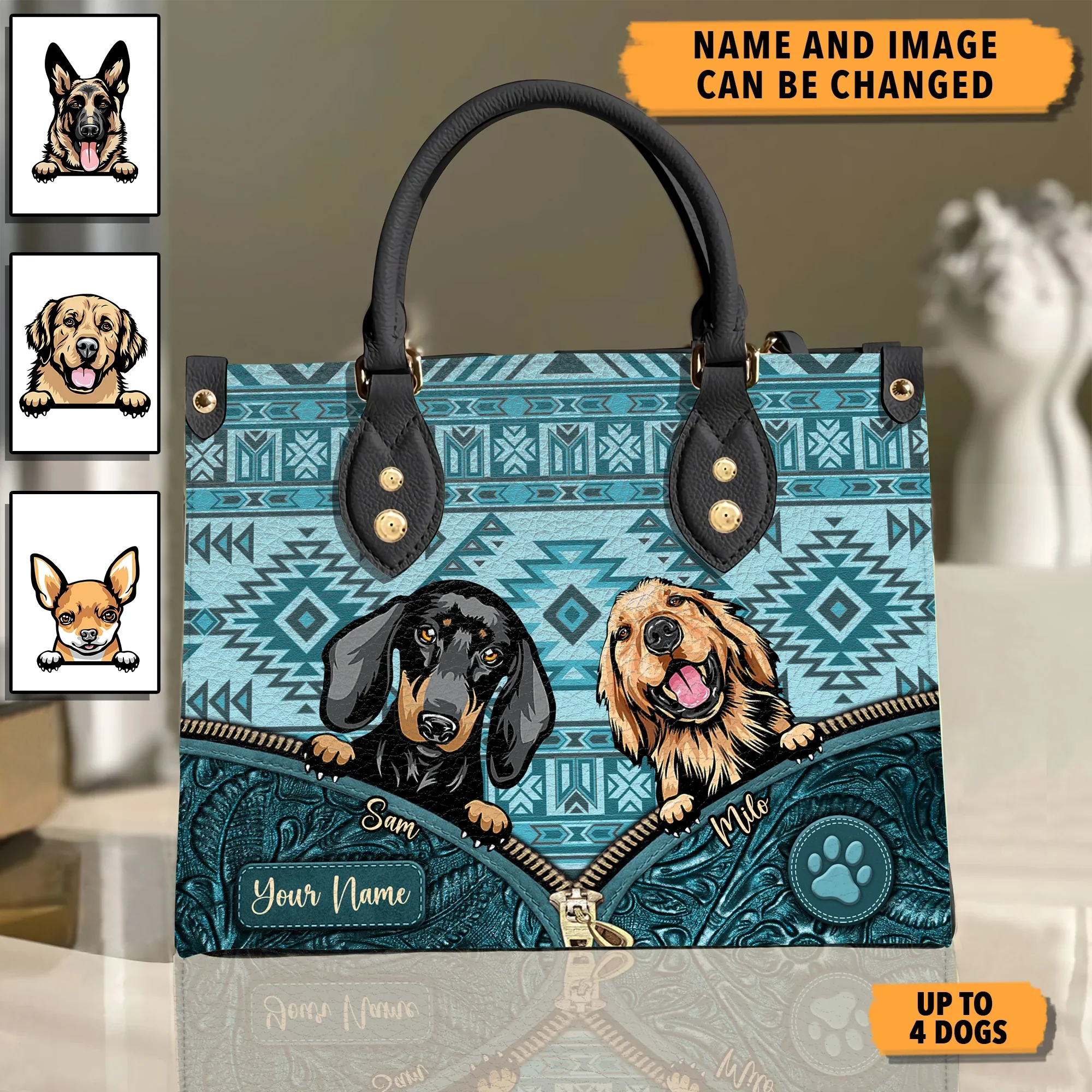 Love At First Wag Aztec Pattern - Personalized Leather Handbag - Gift for Dog Lovers, Dog Mom | CLP13 NH96