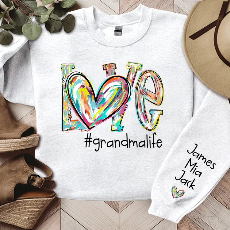 Love Grandma Life - Personalized Sweatshirt With Design On Sleeve - Gift For Grandma, Mom, Wife - NH96 - Image 3