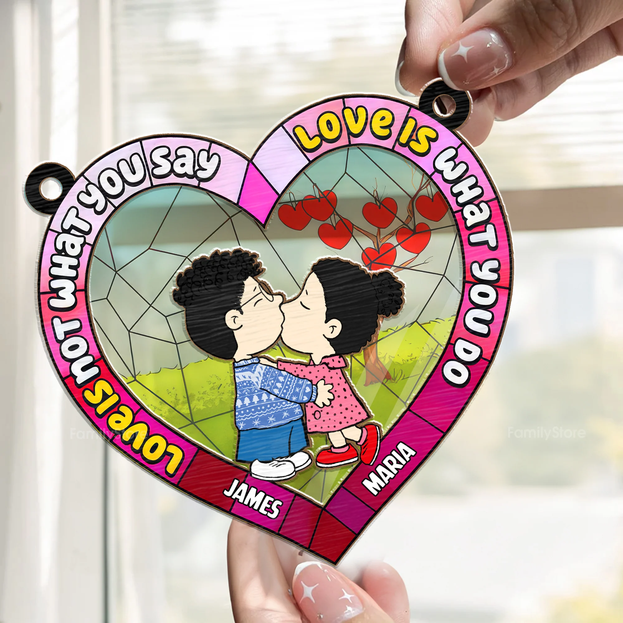Love Is Not What You Say Love Is What You Do Peanut - Personalized  Window Hanging Window Hanging Suncatcher Ornament - Gift For Couple, Husband Wife - CL45 NH96 - Image 2