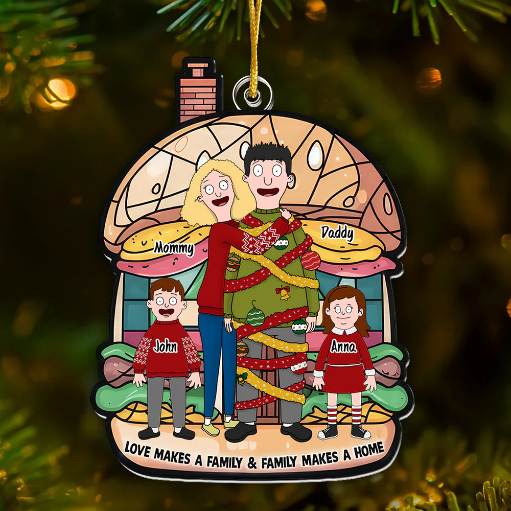Love Makes A Burgers Family - Personalized Acrylic Ornament - Gifts For Family TD118 - Image 2
