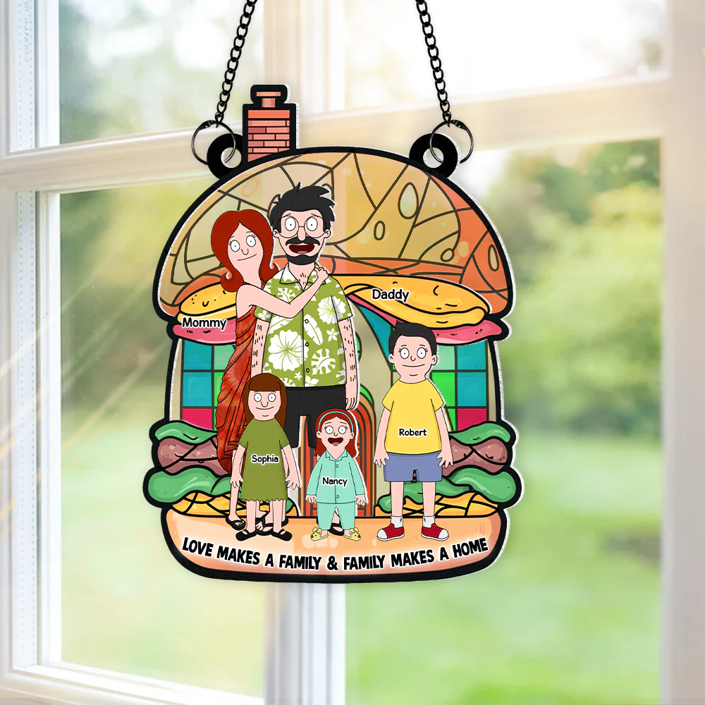 Love Makes A Family Burger - Personalized Window Hanging Suncatcher - Gifts For Family | CL56 NL122
