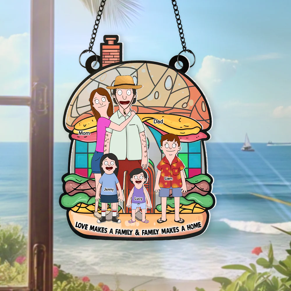 Love Makes A Family Burger - Personalized Window Hanging Suncatcher - Gifts For Family | CL56 NL122 - Image 2