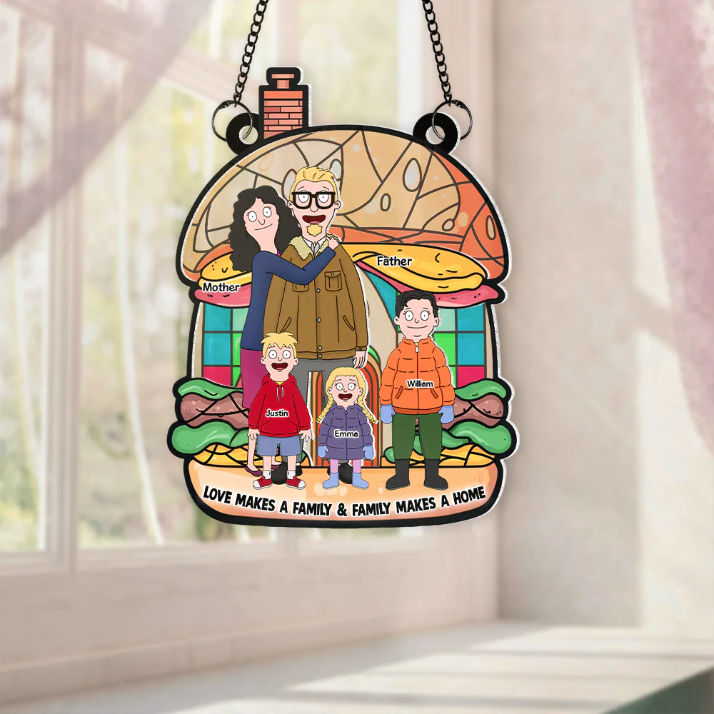 Love Makes A Family Burger - Personalized Window Hanging Suncatcher - Gifts For Family | CL56 NL122 - Image 4
