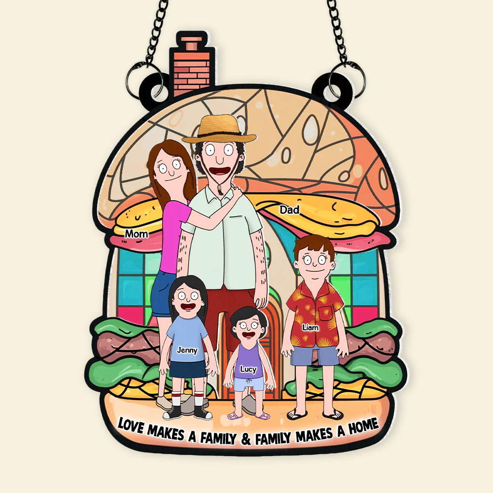 Love Makes A Family Burger - Personalized Window Hanging Suncatcher - Gifts For Family | CL56 NL122 - Image 5