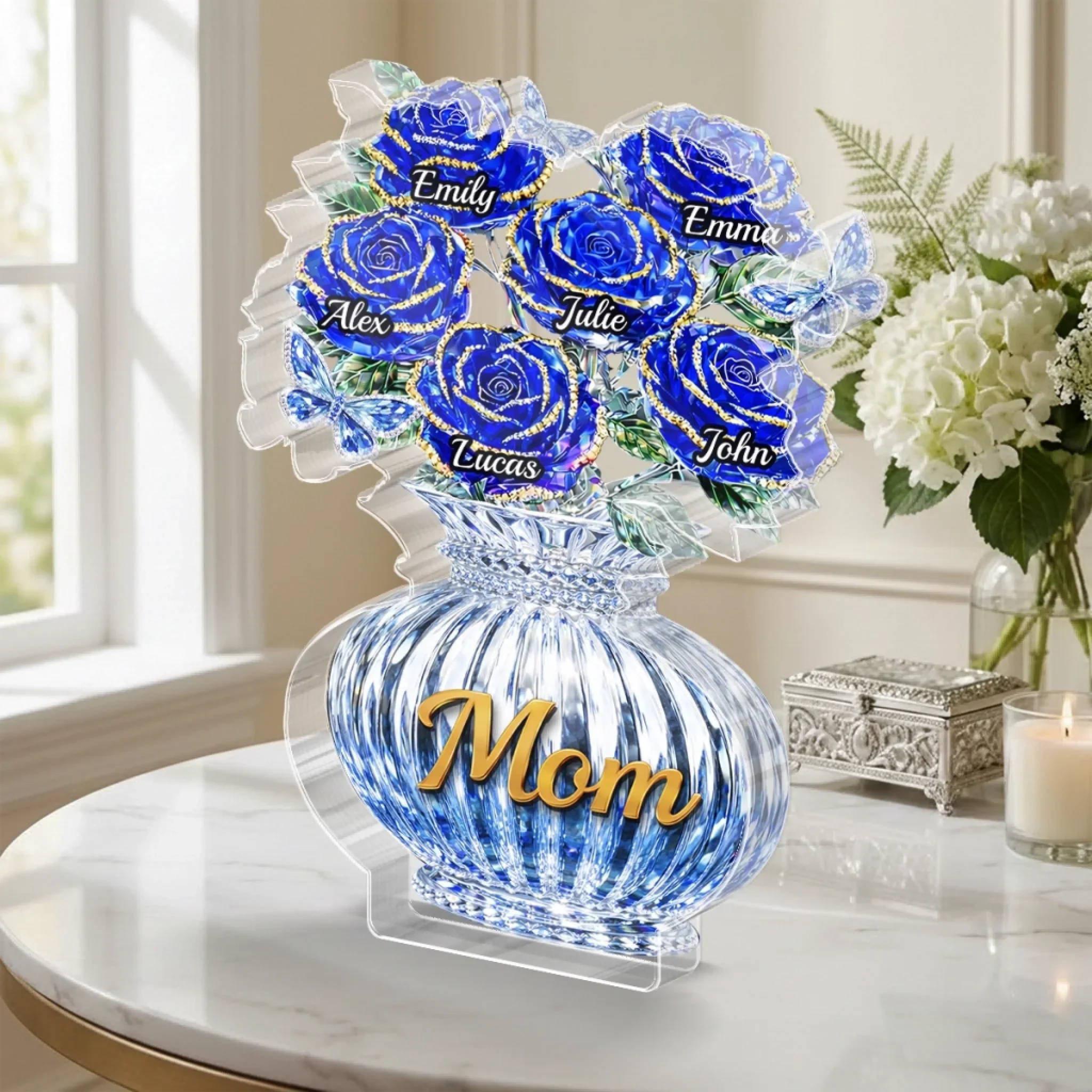 Love Shines In Blue - Personalized Shape Acrylic Plaque - Gift For Mom, Grandma HN02 - Image 2