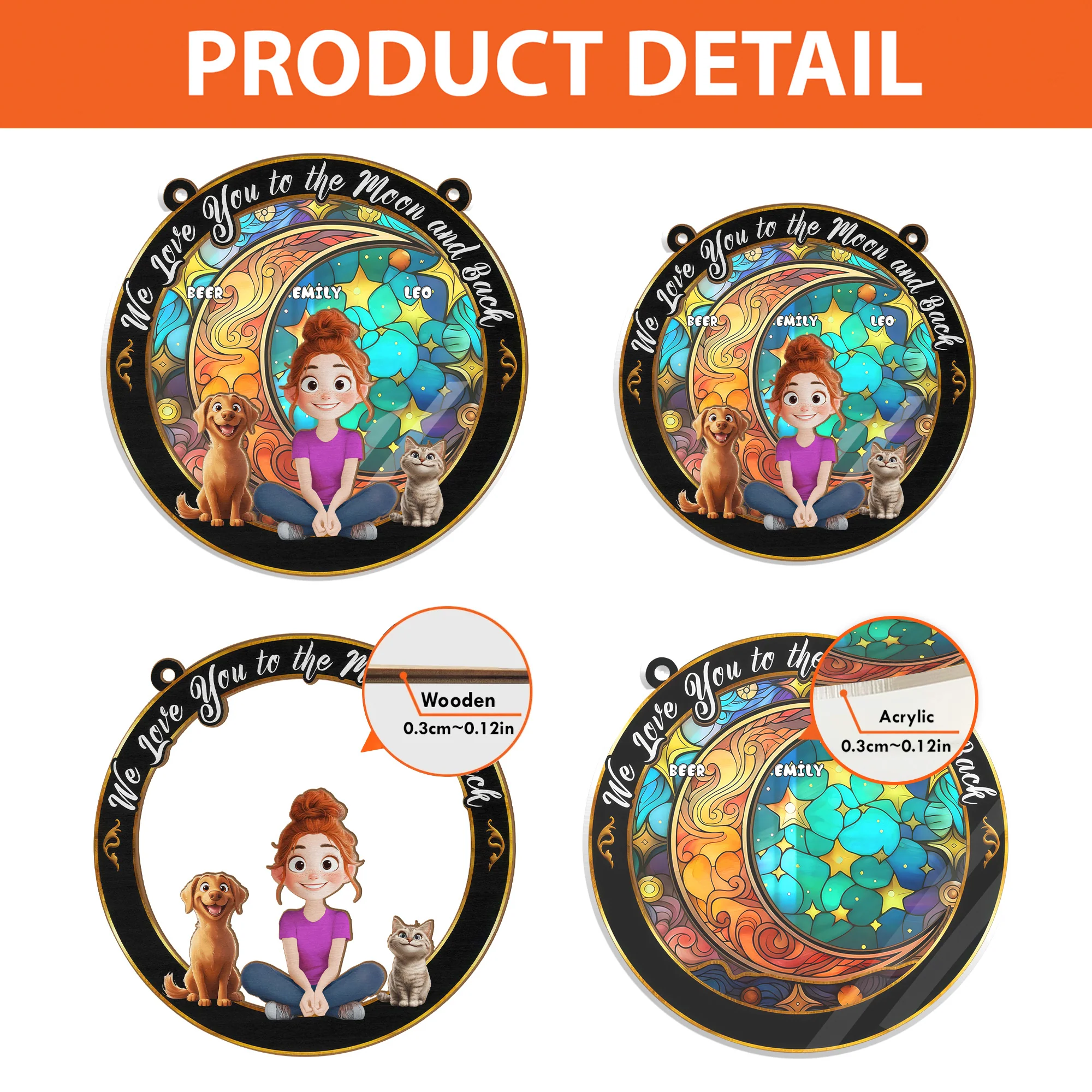 Love You To The Moon And Back Cartoon Pets - Personalized Window Hanging Window Hanging Suncatcher Ornament - GIft For  Pet Lovers | CLP15 NA94 - Image 4