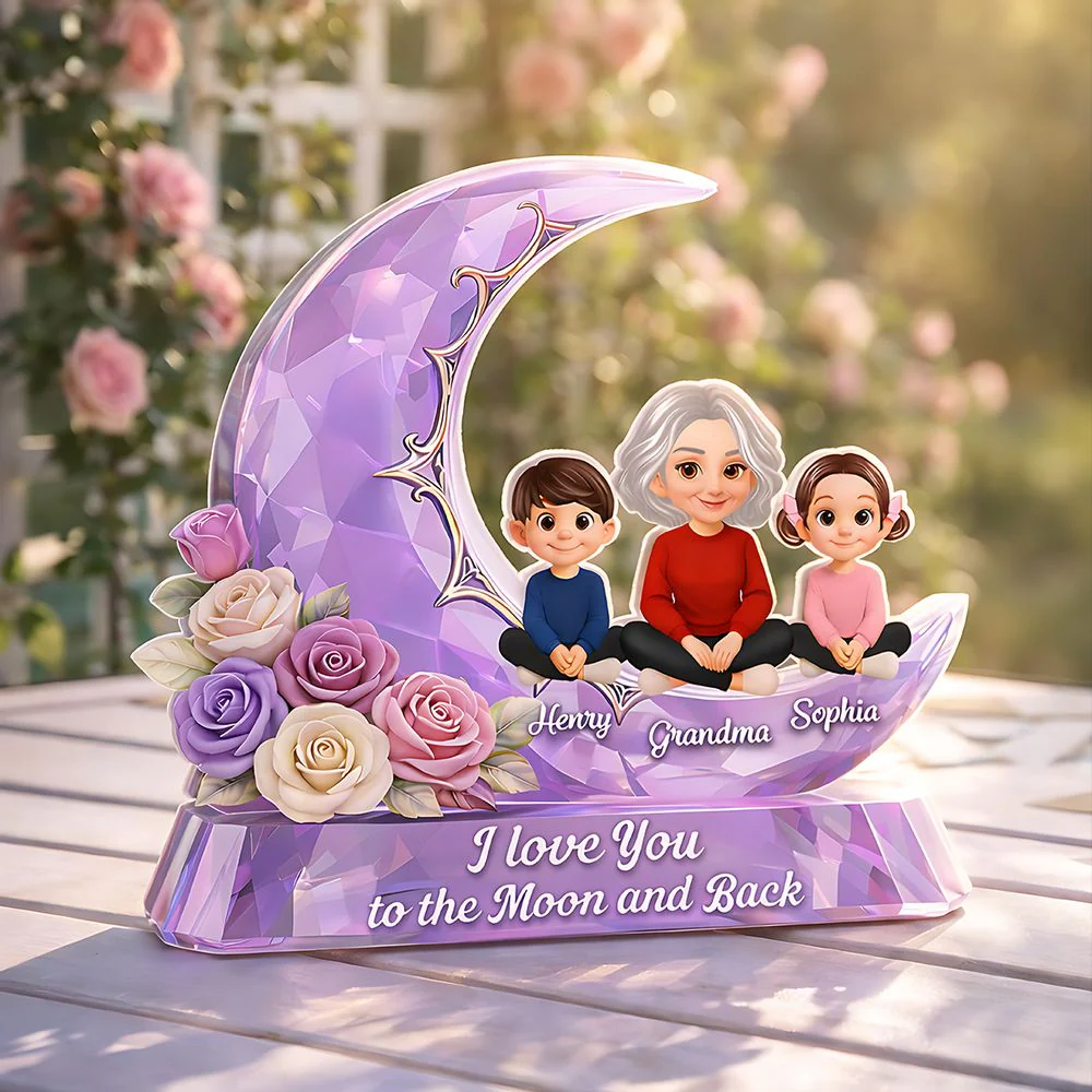 Love You To The Moon Grandma Grandkids - Personalized Wooden Plaque - Gift For Mom, Grandma HN02