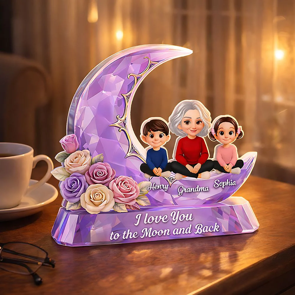 Love You To The Moon Grandma Grandkids - Personalized Wooden Plaque - Gift For Mom, Grandma HN02 - Image 2
