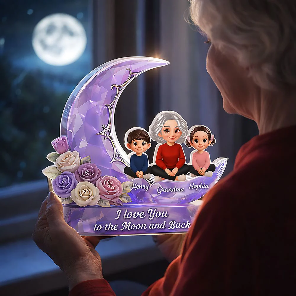 Love You To The Moon Grandma Grandkids - Personalized Wooden Plaque - Gift For Mom, Grandma HN02 - Image 3