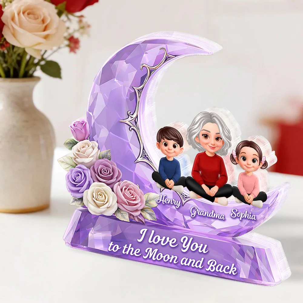 Love You To The Moon Grandma Grandkids - Personalized Wooden Plaque - Gift For Mom, Grandma HN02 - Image 4