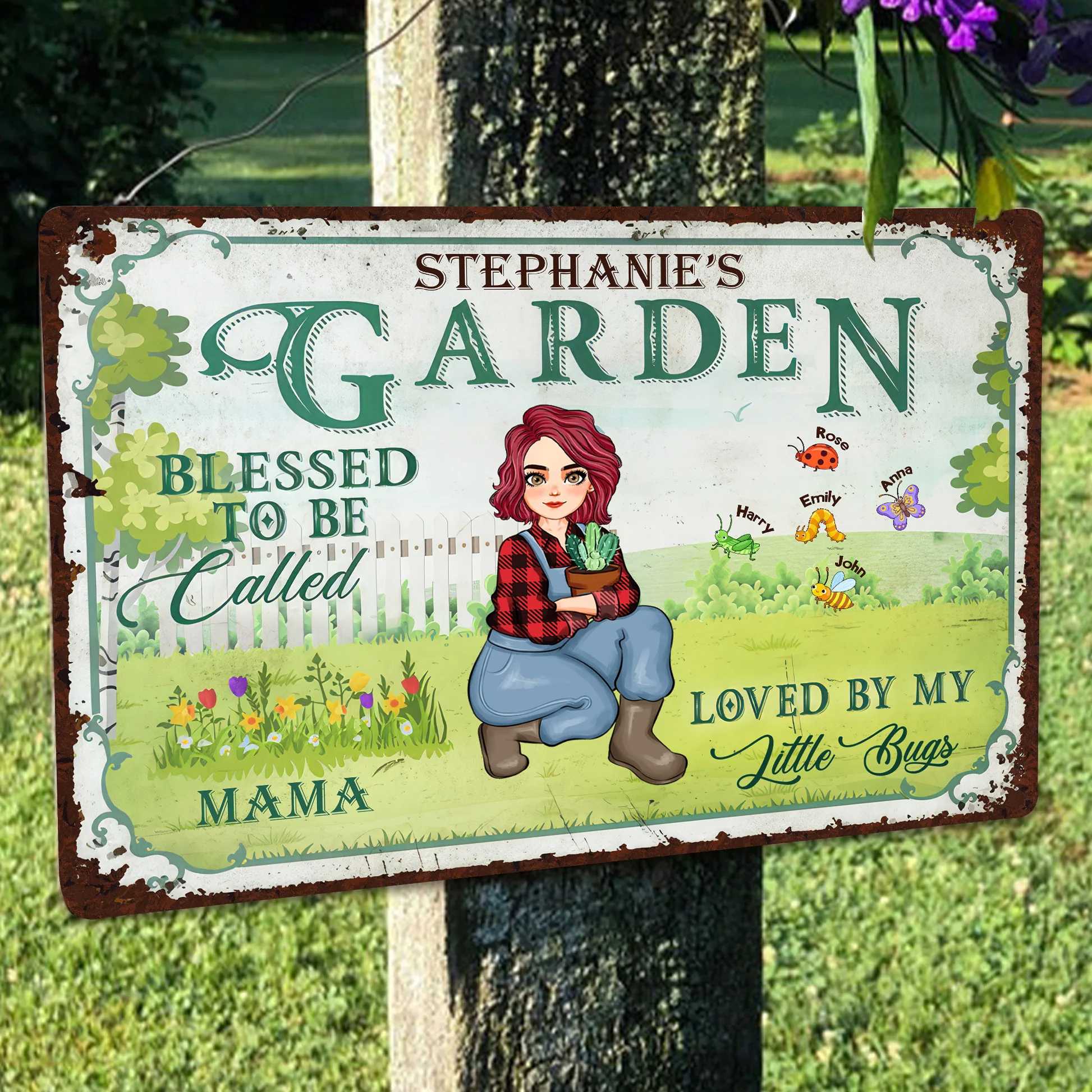 Loved By My Little Bugs Blessed Gardening Lady - Personalized Metal Sign - Gift For Mom, Grandma, Bestie, Sister, Plant Lovers | GR17 NA94 - Image 3