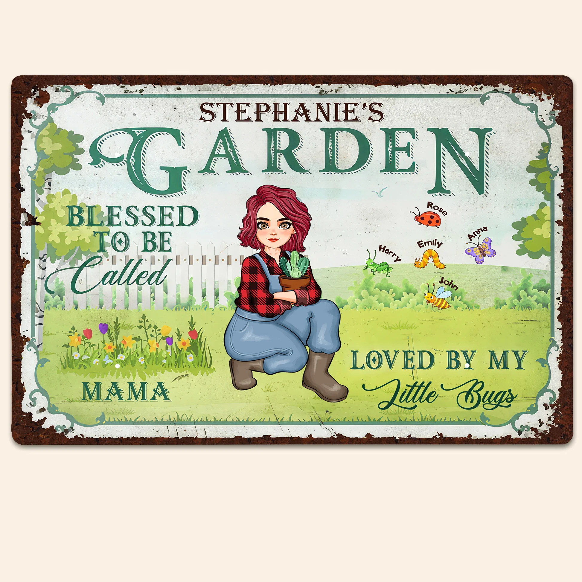 Loved By My Little Bugs Blessed Gardening Lady - Personalized Metal Sign - Gift For Mom, Grandma, Bestie, Sister, Plant Lovers | GR17 NA94 - Image 4