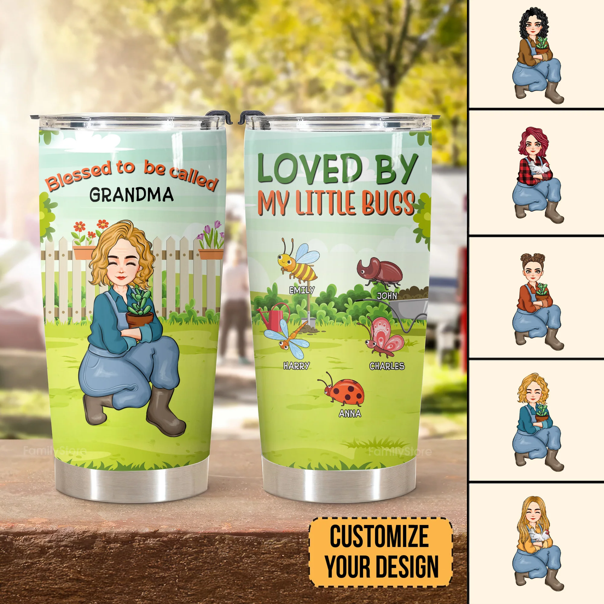 Loved By My Little Bugs Gardening Lady - Personalized Stainless Steel Tumbler - Gift For Mom, Grandma, Mother's Day, Gardening Lovers | GR17 NA94 - Image 4