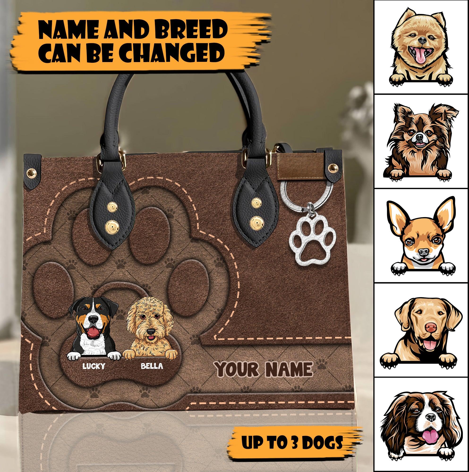 Lovely Big Brown Paws - Personalized Leather Handbag - Gift for Dog Lovers, Dog Mom | CLP13 NH96