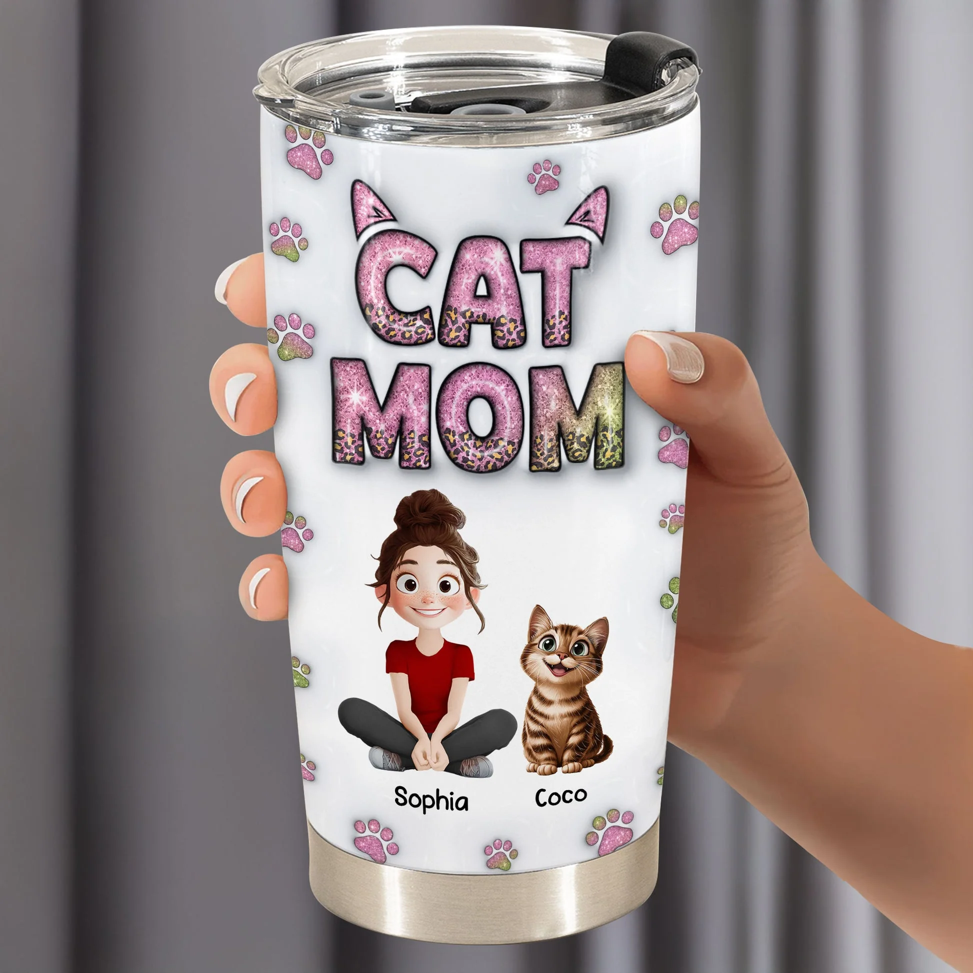 Lovely Cat Mom Cartoon Cat 3D Inflated Effect - Personalized Tumbler - Gift for Pet Owners, Pet Lovers, Cat Mom | CLP15 NH96 - Image 3