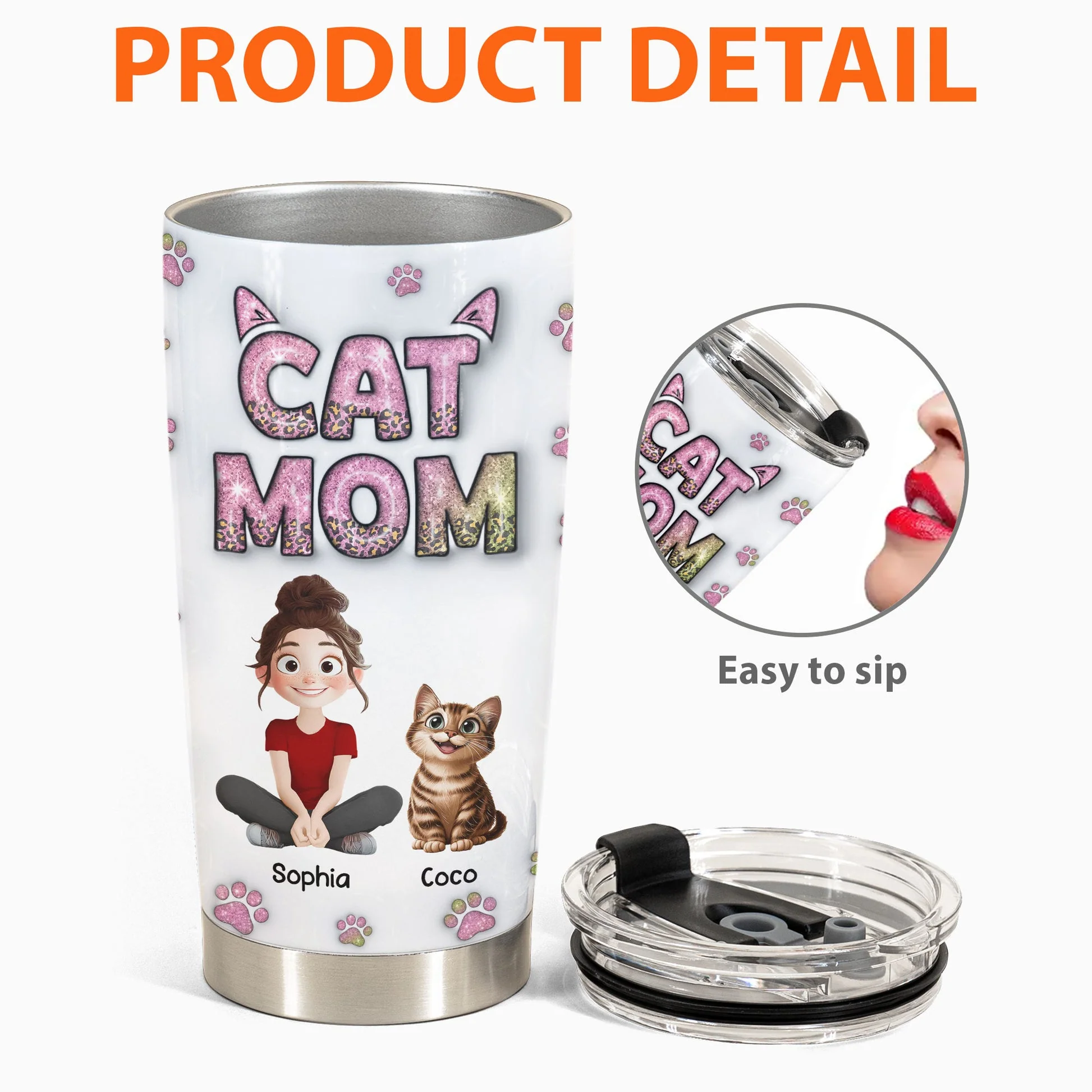 Lovely Cat Mom Cartoon Cat 3D Inflated Effect - Personalized Tumbler - Gift for Pet Owners, Pet Lovers, Cat Mom | CLP15 NH96 - Image 4
