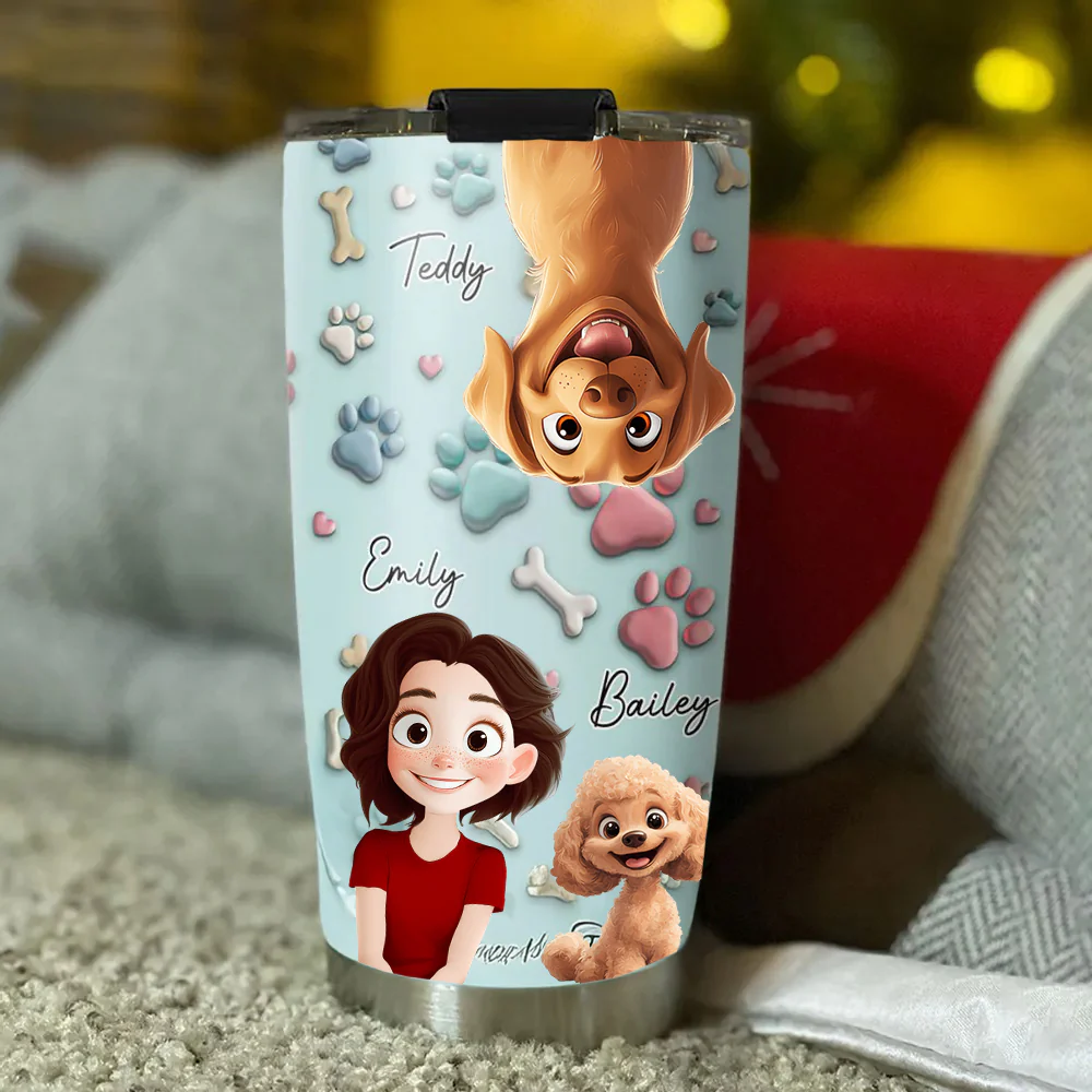 Lovely Dog And Human Cartoon - Personalized Tumbler - Gift for Pet Owners, Dog Lovers, Dog Mom | CLP15.V3 HH01 - Image 2