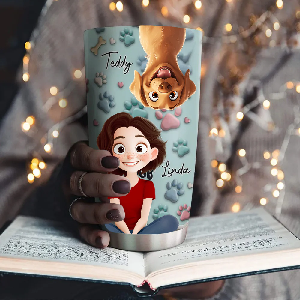 Lovely Dog And Human Cartoon - Personalized Tumbler - Gift for Pet Owners, Dog Lovers, Dog Mom | CLP15.V3 HH01 - Image 3
