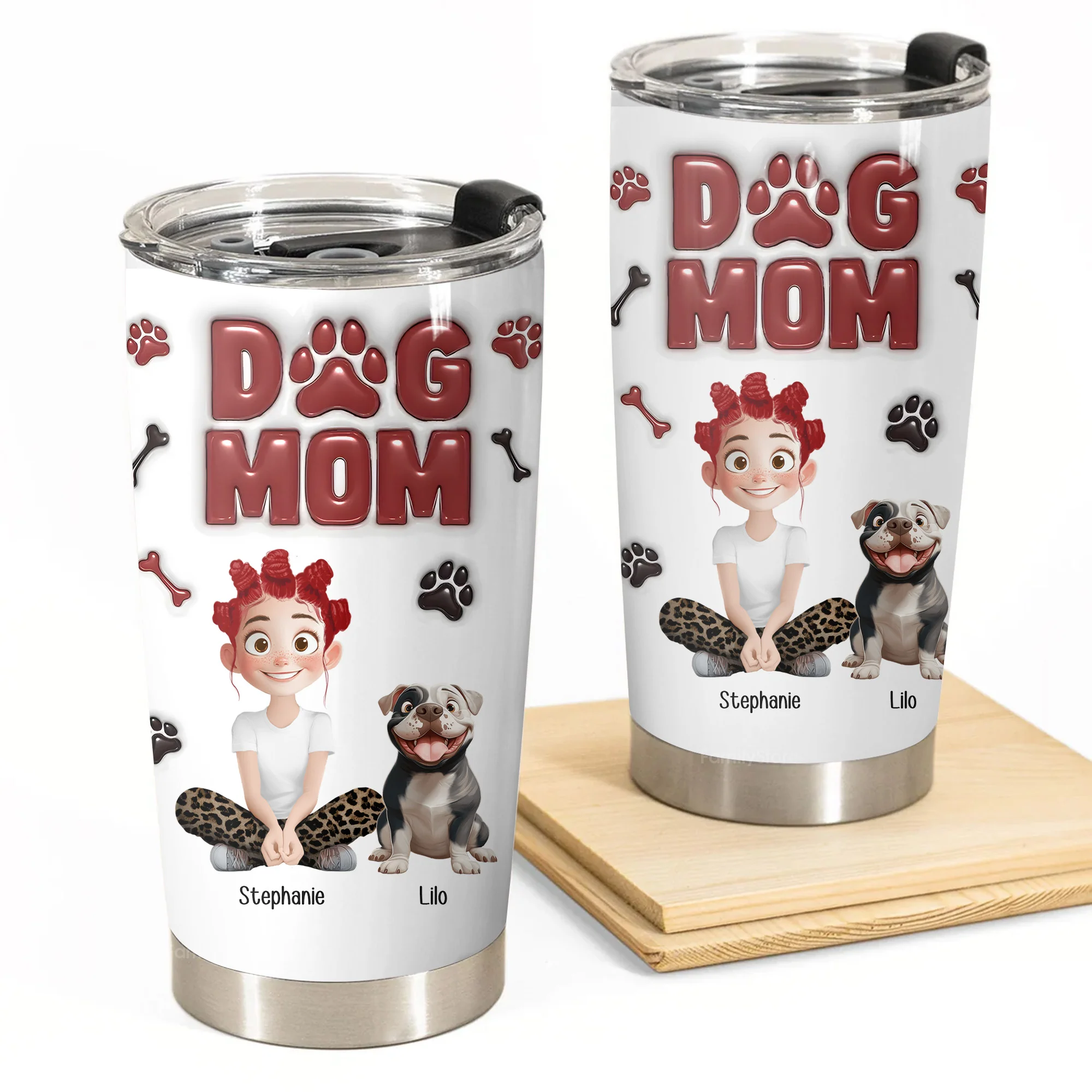 Lovely Dog Mama 3D Inflated Effect Cartoon Dog - Personalized Tumbler Cup - Gift for Pet Owners, Pet Lovers, Dog Mom | CLP15 NH96
