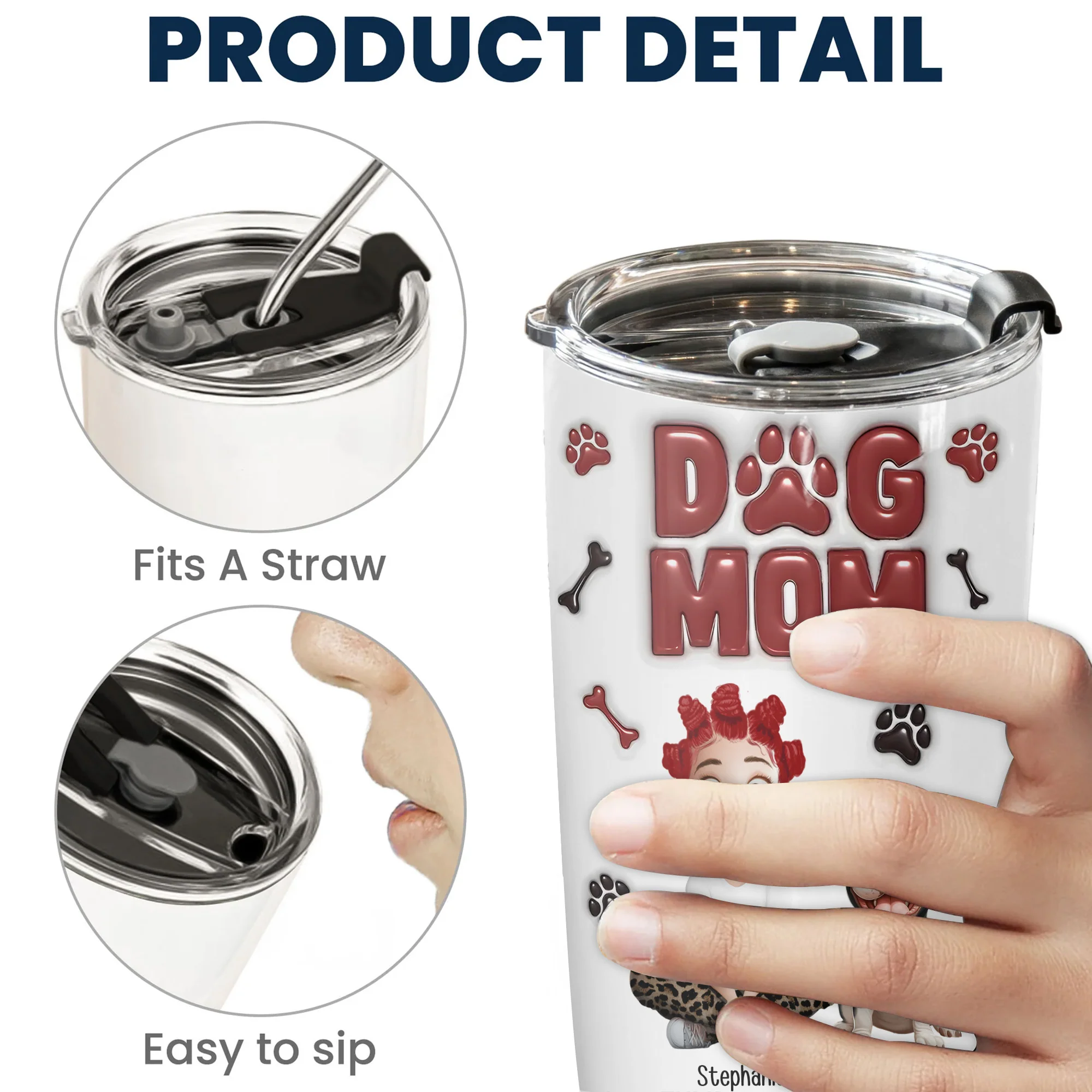 Lovely Dog Mama 3D Inflated Effect Cartoon Dog - Personalized Tumbler Cup - Gift for Pet Owners, Pet Lovers, Dog Mom | CLP15 NH96 - Image 5
