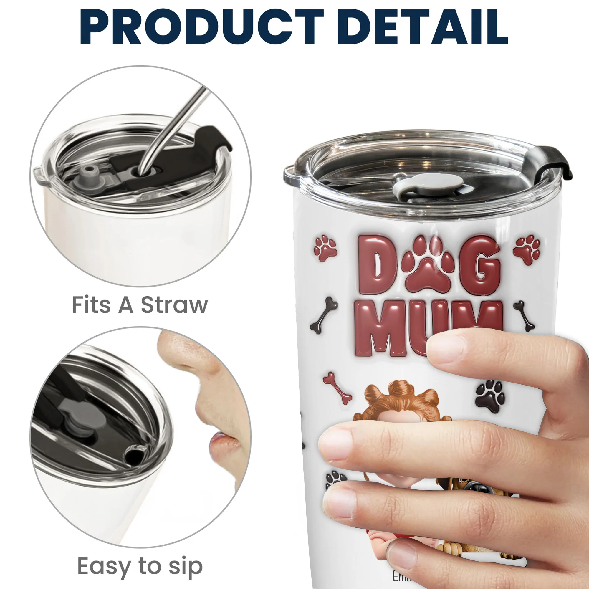 Lovely Dog Mama 3D Inflated Effect Cartoon Dog - Personalized Tumbler Cup - Gift for Pet Owners, Pet Lovers, Dog Mom | CLP16 NH96 - Image 6