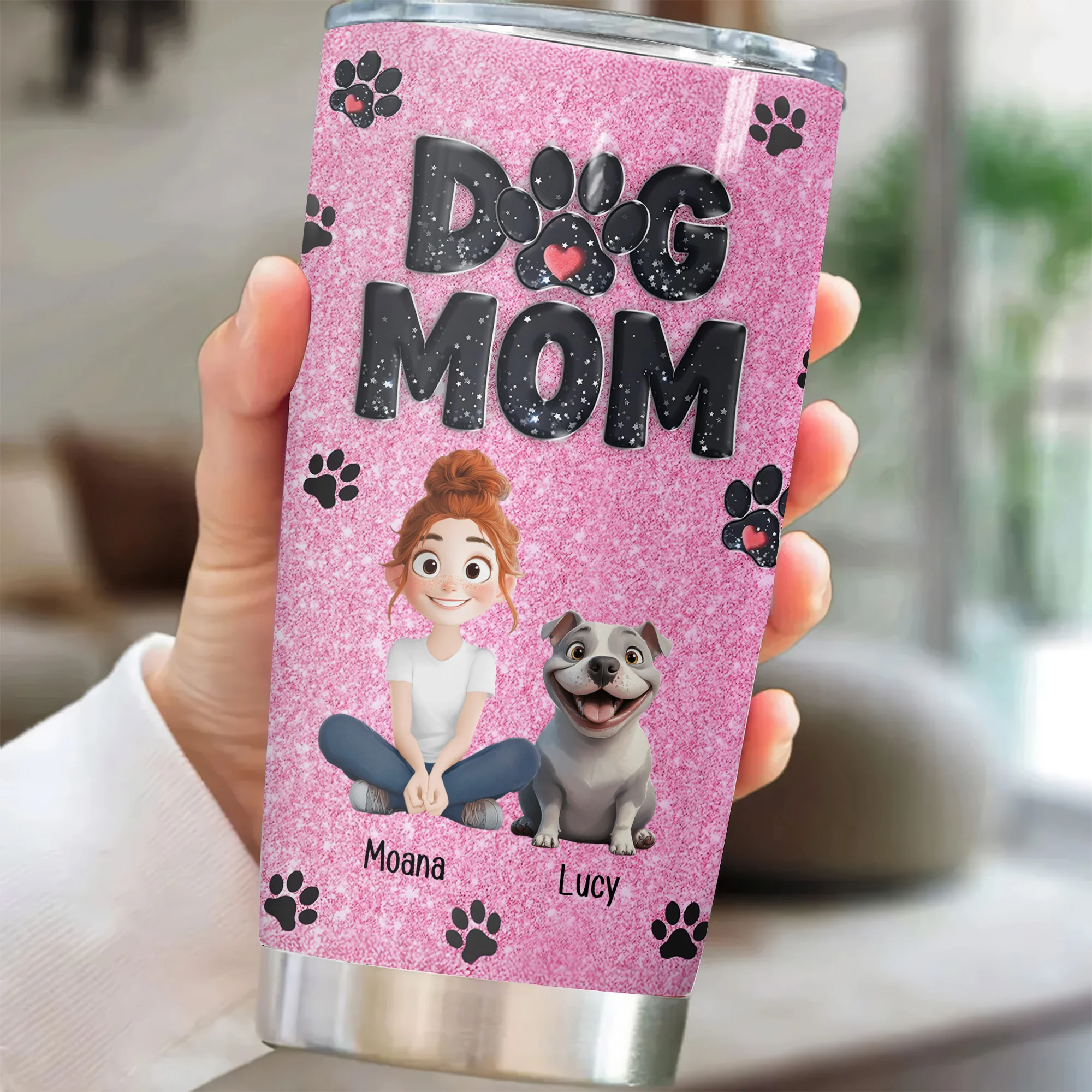 Lovely Dog Mom Blink Black Pink 3D Inflated Effect Cartoon Dog - Personalized Tumbler Cup - Gift for Pet Owners, Pet Lovers, Dog Mom | CLP15 NH96 - Image 2