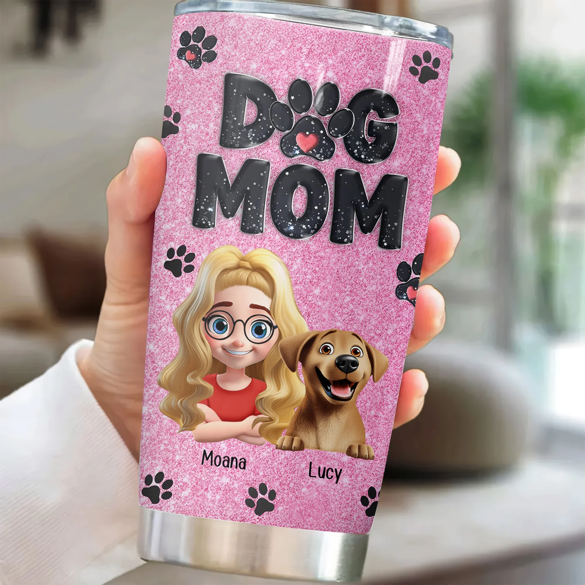 Lovely Dog Mom Blink Black Pink 3D Inflated Effect Cartoon Dog - Personalized Tumbler Cup - Gift for Pet Owners, Pet Lovers, Dog Mom | CLP16 NH96 - Image 2