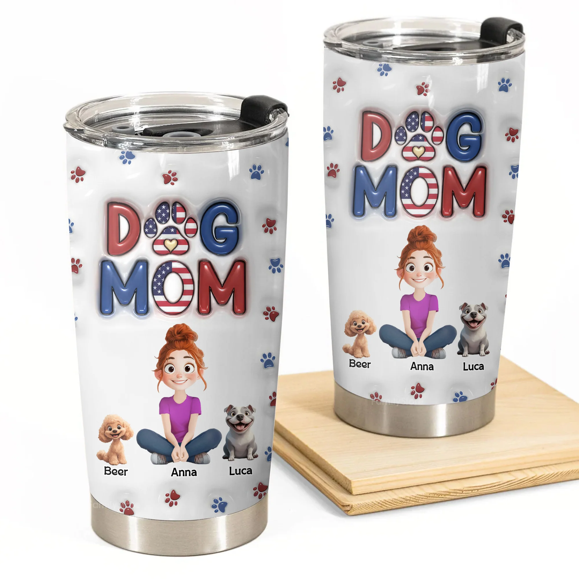 Lovely Dog Mom Independence Day 3D Inflated Effect Cartoon Dog - Personalized Tumbler Cup - Gift for Pet Owners, Pet Lovers, Dog Mom | CLP15 NH96