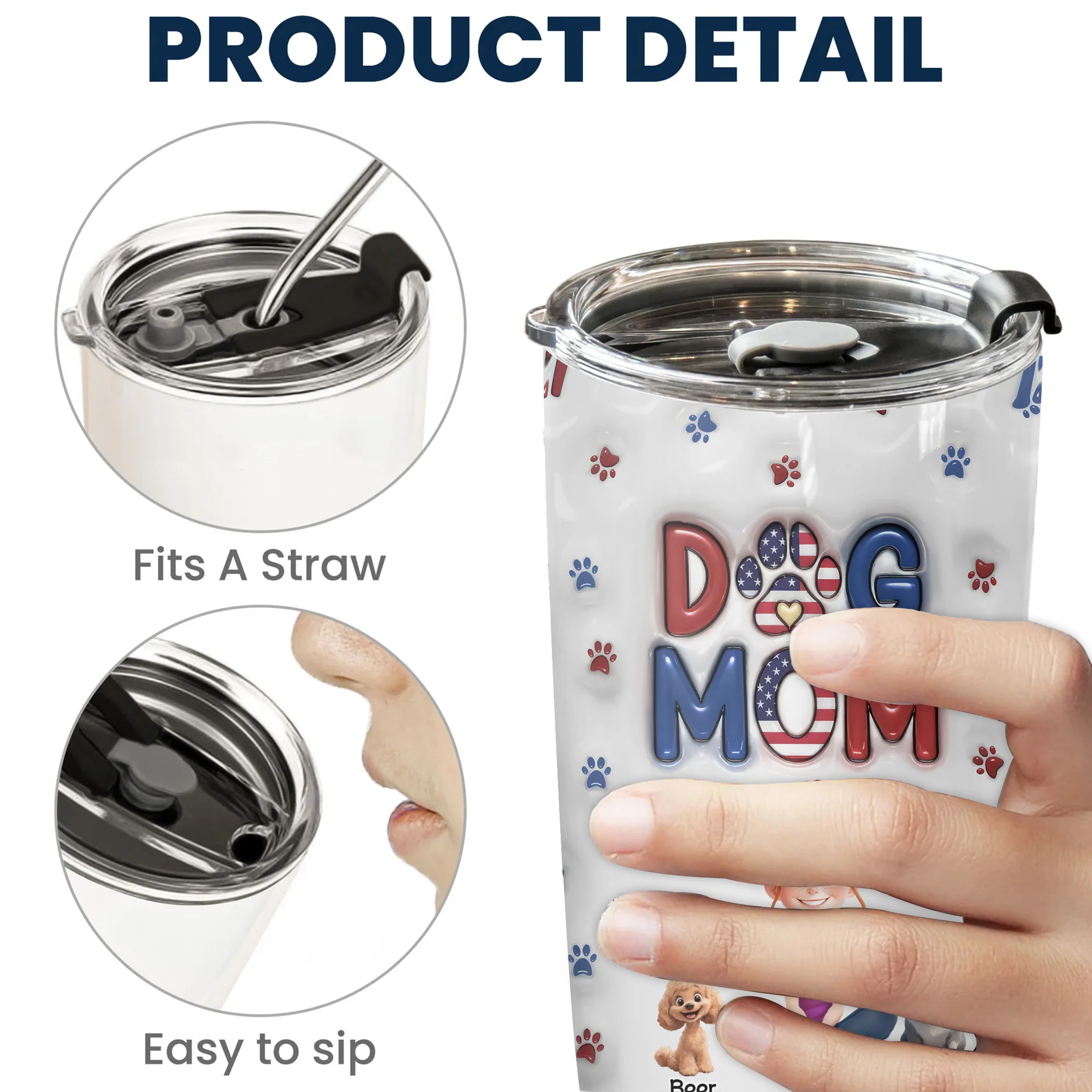 Lovely Dog Mom Independence Day 3D Inflated Effect Cartoon Dog - Personalized Tumbler Cup - Gift for Pet Owners, Pet Lovers, Dog Mom | CLP15 NH96 - Image 5