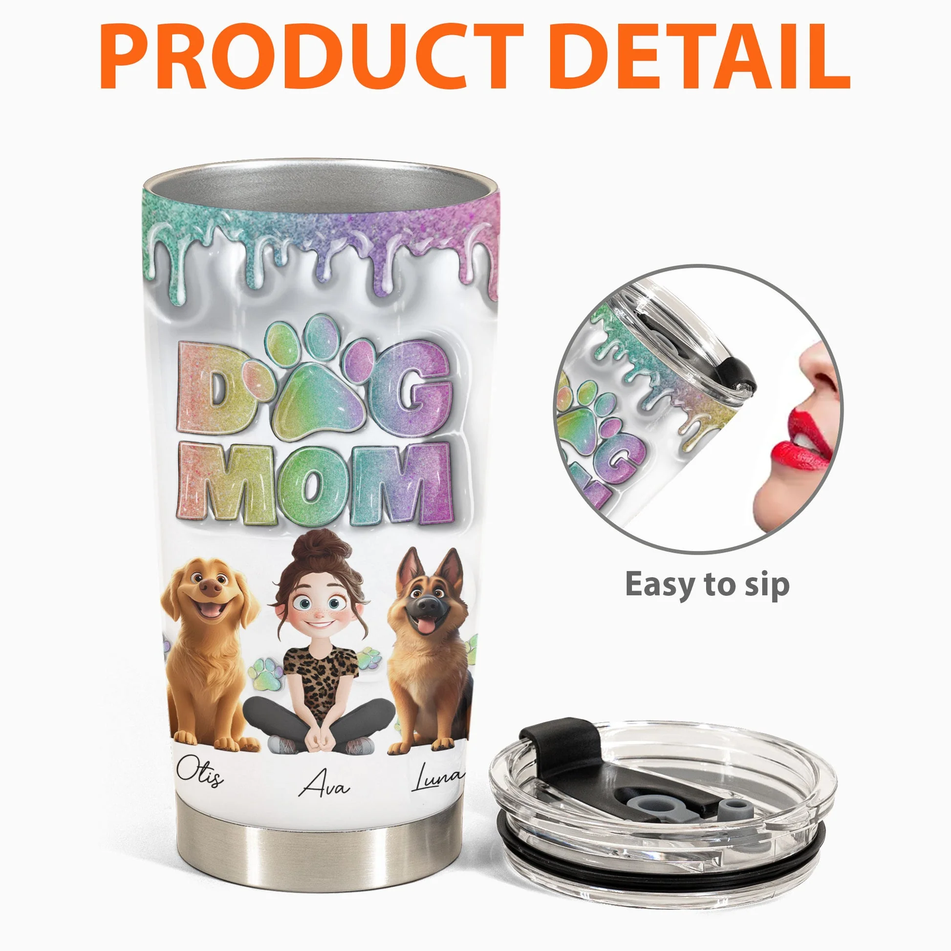 Lovely Dog Mom Cartoon Dog 3D Inflated Effect - Personalized Tumbler - Gift for Pet Owners, Pet Lovers, Dog Mom | CLP15 NH96 - Image 3
