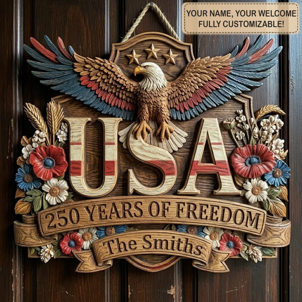Majestic USA Freedom - Custom Wood Sign - Personalized America 250th Anniversary Gifts For Mom, Dad, Brother, Sister, Kids