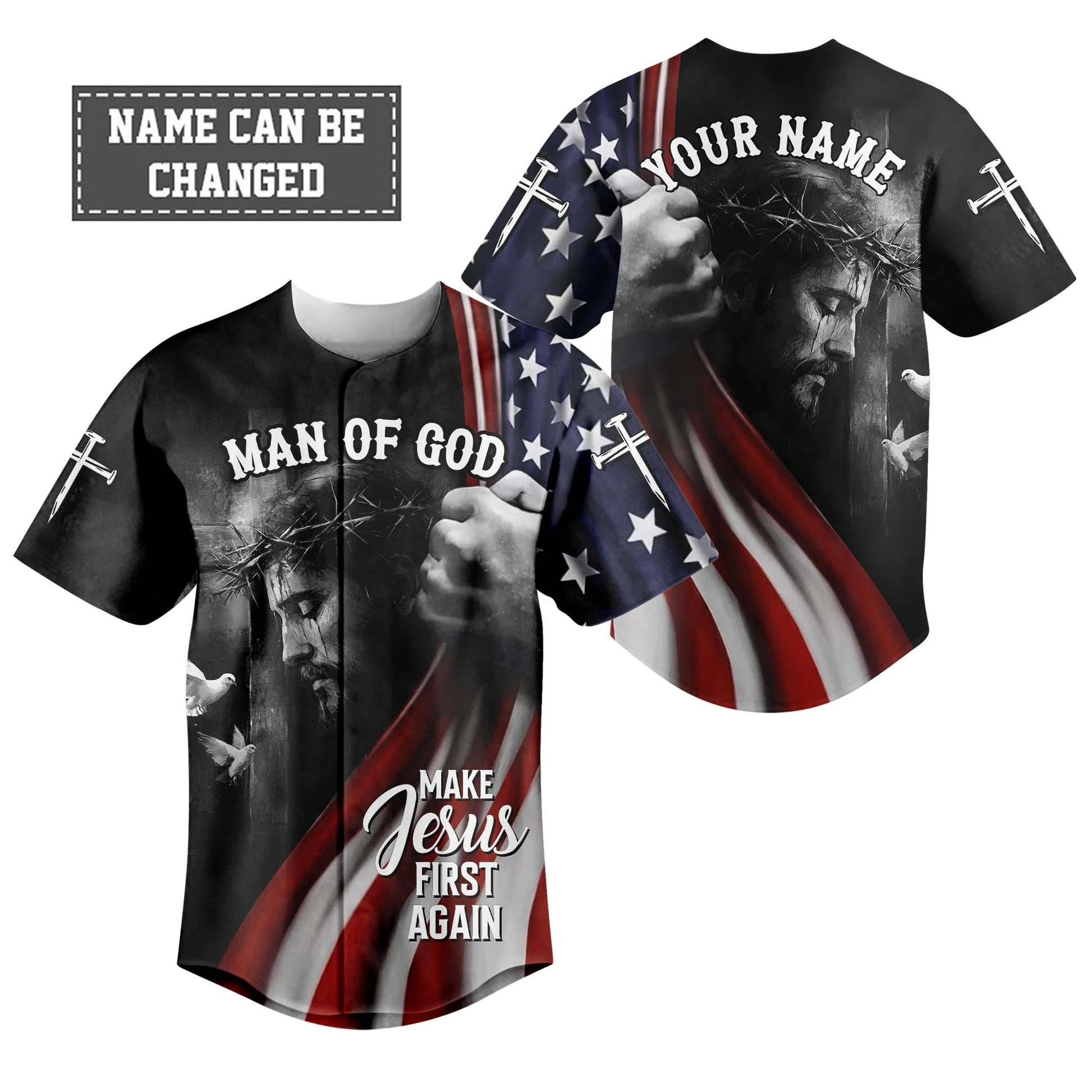 Make Jesus First Again Custom Name Baseball Jersey - Christant Gift For Him