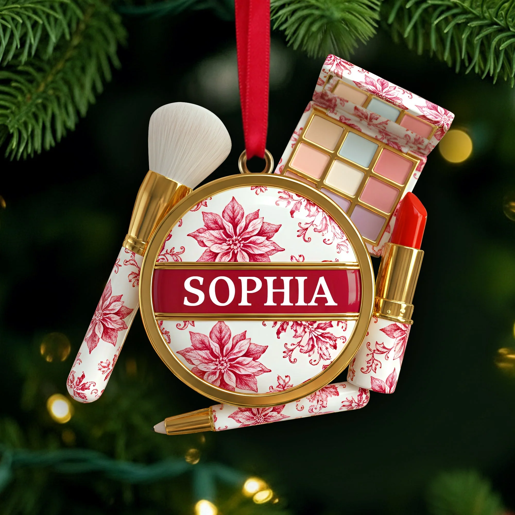 Makeup Kit - Toile De Jouy - Personalized Acrylic Ornament - Christmas Gift For Makeup Lovers HH01 - Image 2