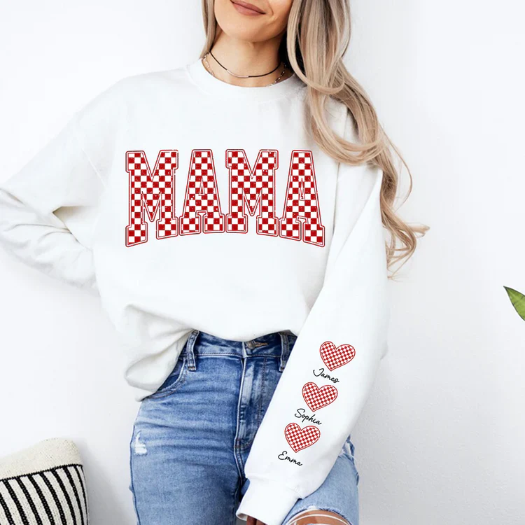 Mama Heart And Kids - Personalized Sweatshirt With Design On Sleeve -  Meaningful Gifts For Grandma, Mom, Wife | Custom Sleeve NH96 - Image 3